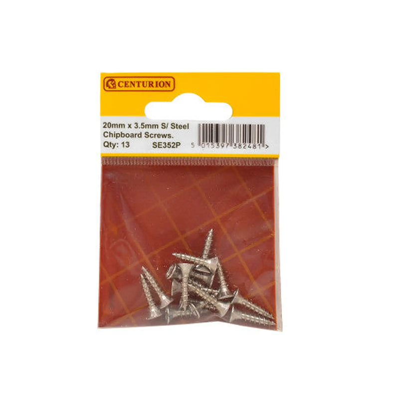 3.5mm x 20mm Stainless Steel Chipboard Screws CRCS Head Countersunk - Pack of 5