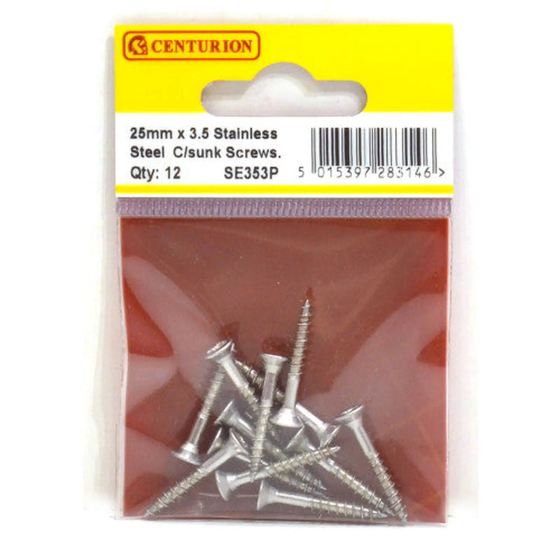 3.5mm x 25mm Stainless Steel Chipboard Screws CRCS Head Countersunk - Pack of 5