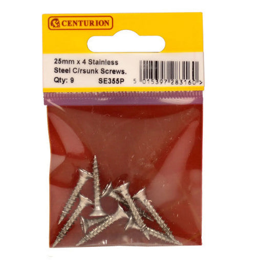 4mm x 25mm Stainless Steel Chipboard Screws CRCS Head Countersunk - Pack of 5