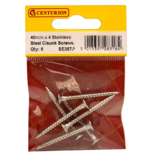 4mm x 40mm Stainless Steel Chipboard Screws CRCS Head Countersunk - Pack of 5