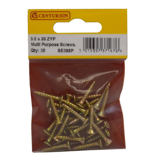 Multi Purpose Pozi Countersunk Screws, 3.5 x 20mm, Zinc Yellow Passivated - Min Order 6