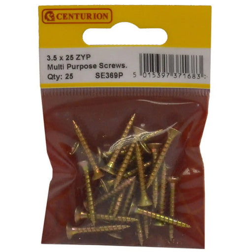 Multi Purpose Pozi Countersunk Screws, 3.5 x 25mm, Zinc Yellow Passivated - Min Order 6
