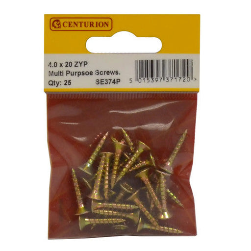 Multi Purpose Pozi Countersunk Screws, 4 x 20mm, Zinc Yellow Passivated - Min Order 6