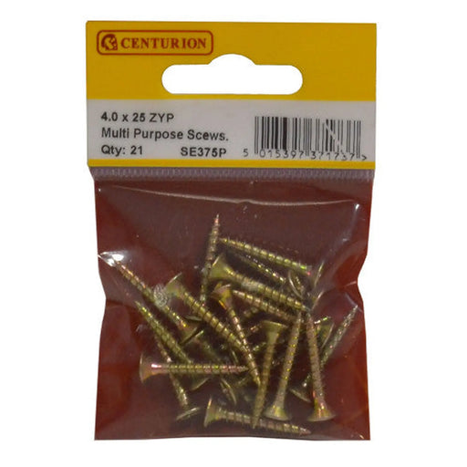 Multi Purpose Pozi Countersunk Screws, 4 x 25mm, Zinc Yellow Passivated - Min Order 6