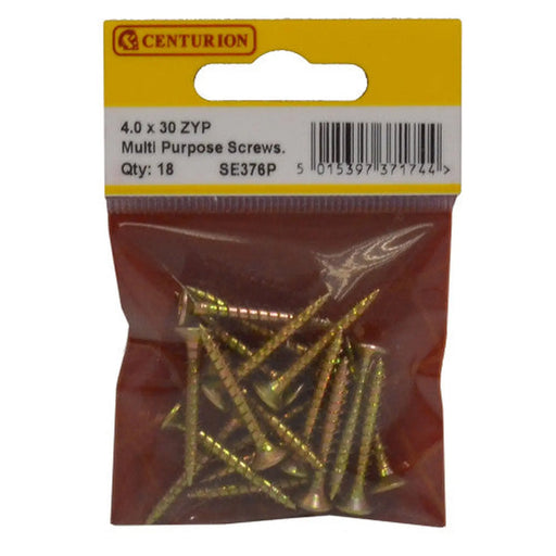 Multi Purpose Pozi Countersunk Screws, 4 x 30mm, Zinc Yellow Passivated - Min Order 6