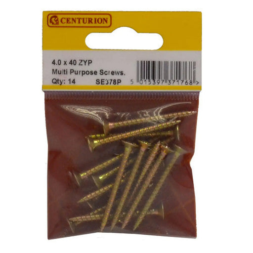 Multi Purpose Pozi Countersunk Screws, 4 x 40mm, Zinc Yellow Passivated - Min Order 6