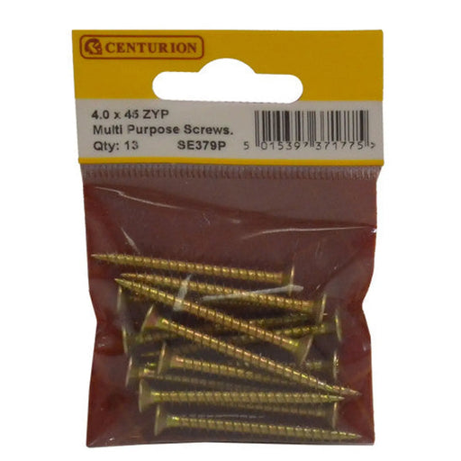 Multi Purpose Pozi Countersunk Screws, 4 x 45mm, Zinc Yellow Passivated - Min Order 6