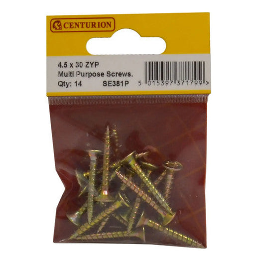 Multi Purpose Pozi Countersunk Screws, 4.5 x 30mm, Zinc Yellow Passivated - Min Order 6
