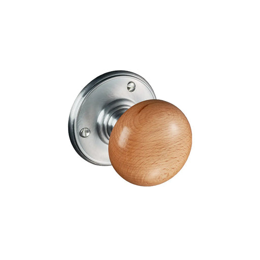 Wooden (Oak) Knob On Satin Chrome Face Fix Rose - Wood Oak/Satin Chrome 60mm