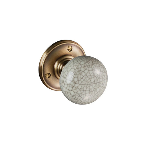 Porcelain Knob (Ivory Crackle Glaze) On Florentine Bronze Face Fix Rose - Ivory Crackle Glaze/Florentine Bronze 60 mm