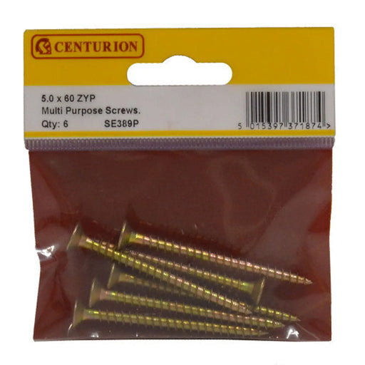 Multi Purpose Pozi Countersunk Screws, 5 x 60mm, Zinc Yellow Passivated - Min Order 6