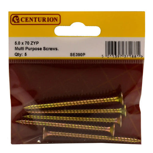 Multi Purpose Pozi Countersunk Screws, 5 x 70mm, Zinc Yellow Passivated - Min Order 6