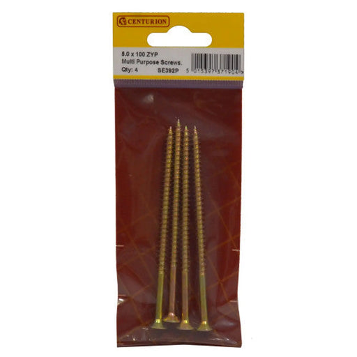 Multi Purpose Pozi Countersunk Screws, 5 x 100mm, Zinc Yellow Passivated - Min Order 6