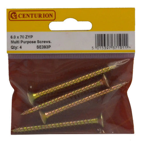Multi Purpose Pozi Countersunk Screws, 6 x 70mm, Zinc Yellow Passivated - Min Order 6