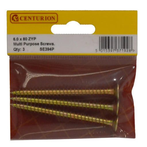 Multi Purpose Pozi Countersunk Screws, 6 x 80mm, Zinc Yellow Passivated - Min Order 6