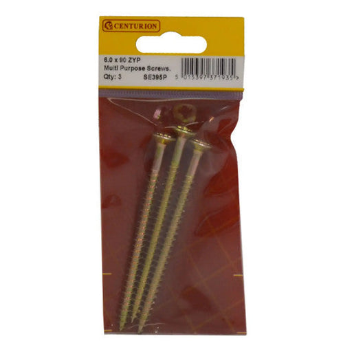 Multi Purpose Pozi Countersunk Screws, 6 x 90mm, Zinc Yellow Passivated - Min Order 6
