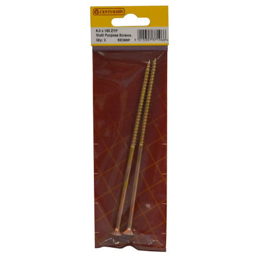 Multi Purpose Pozi Countersunk Screws, 6 x 150mm, Zinc Yellow Passivated - Min Order 6