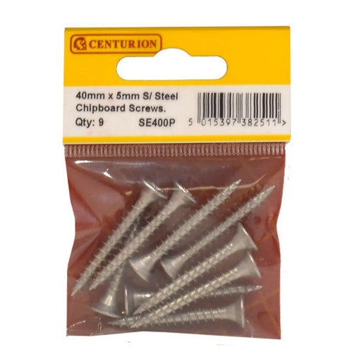 5mm x 40mm Stainless Steel Chipboard Screws CRCS Head Countersunk - Pack of 5