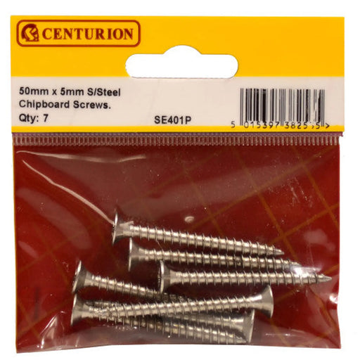 5mm x 50mm Stainless Steel Chipboard Screws CRCS Head Countersunk - Pack of 5