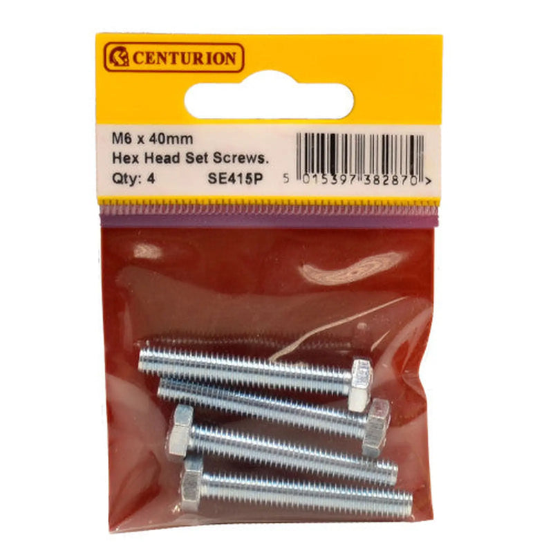 M6 x 40mm Hex Head Set Screws (Pack of 4) - Pack of 5