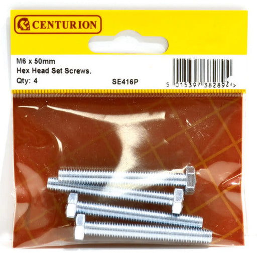 M6 x 50mm Hex Head Set Screws (Pack of 4) - Pack of 5