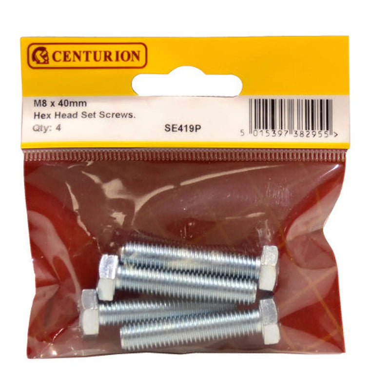 M8 x 40mm Hex Head Set Screws (Pack of 4) - Pack of 5