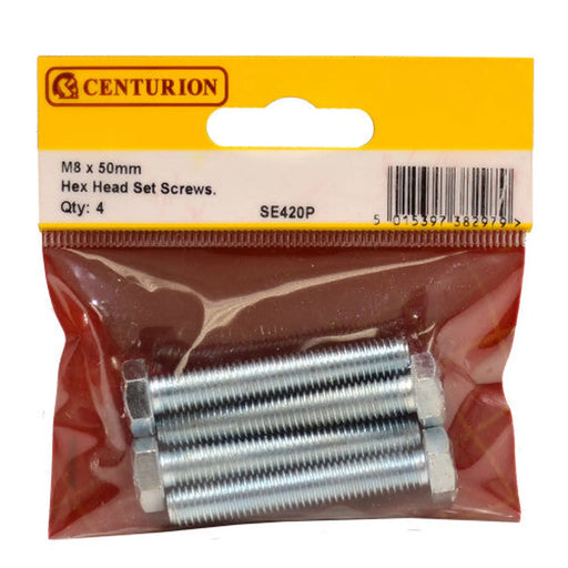 M8 x 50mm Hex Head Set Screws (Pack of 4) - Pack of 5