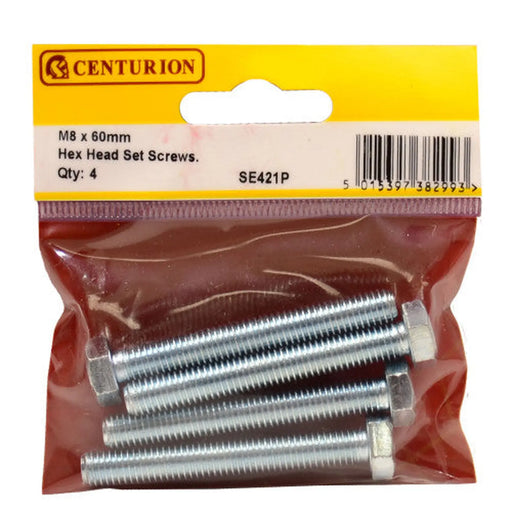 M8 x 60mm Hex Head Set Screws (Pack of 4) - Pack of 5