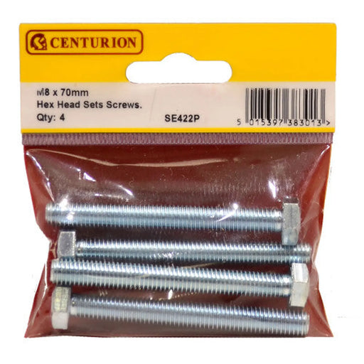 M8 x 70mm Hex Head Set Screws (Pack of 4) - Pack of 5