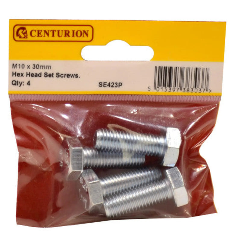 M10 x 30mm Hex Head Set Screws (Pack of 4) - Pack of 5