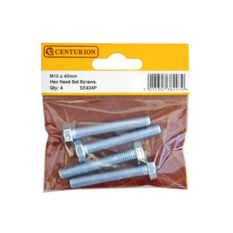 M10 x 40mm Hex Head Set Screws (Pack of 4) - Pack of 5