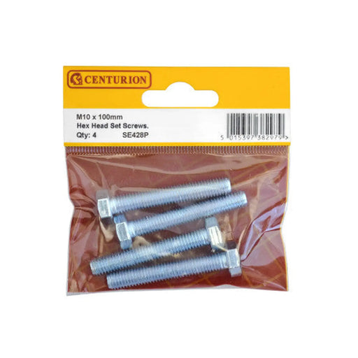 M10 x 100mm Hex Head Set Screws (Pack of 4) - Pack of 5