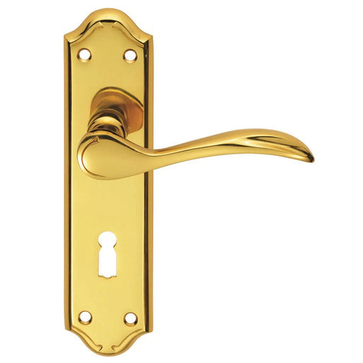 Madrid Lever On Backplate - Lock 57Mm C/C - Polished Brass 180MM X 45MM