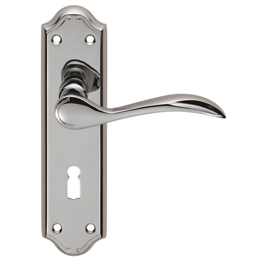 Madrid Lever On Backplate - Lock 57Mm C/C - Polished Chrome 180MM X 45MM