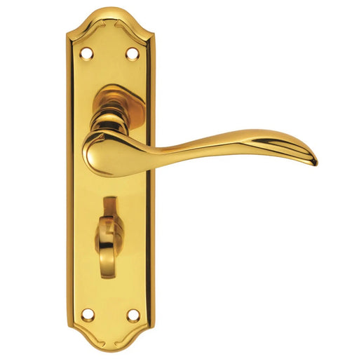 Madrid Lever On Backplate - Bathroom 57Mm C/C - Polished Brass 180MM X 45MM