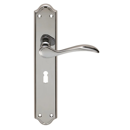 Madrid Lever On Backplate - Lock 57Mm C/C - Polished Chrome 242MM x 45MM