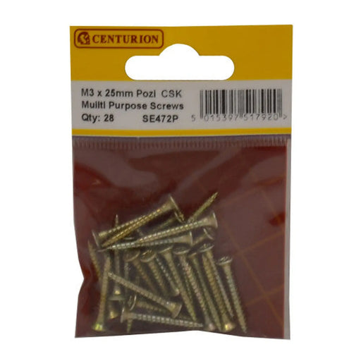 Multi Purpose Pozi Countersunk Screws, 3 x 25mm, Zinc Yellow Passivated - Min Order 6