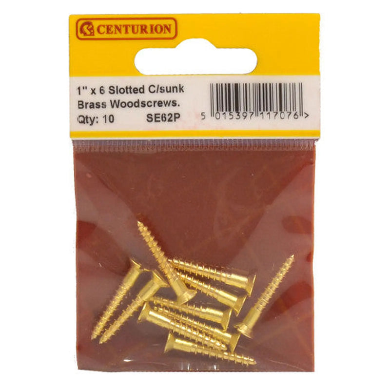 1" x 6 Slotted Brass Woodscrew - Countersunk Head - (Pack of 10) - Pack of 5
