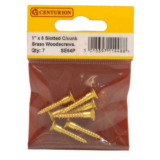 1" x 8 Slotted Brass Woodscrew - Countersunk Head - (Pack of 7) - Pack of 5