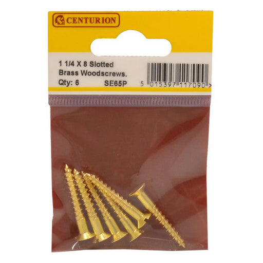 1 1/4" x 8 Slotted Brass Woodscrew - Countersunk Head - (Pack of 6) - Pack of 5