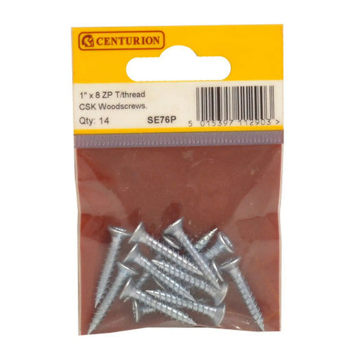 1" x 8 ZP  Cross Recessed Countersunk Hardened Twin Thread Screws - Pack of 5