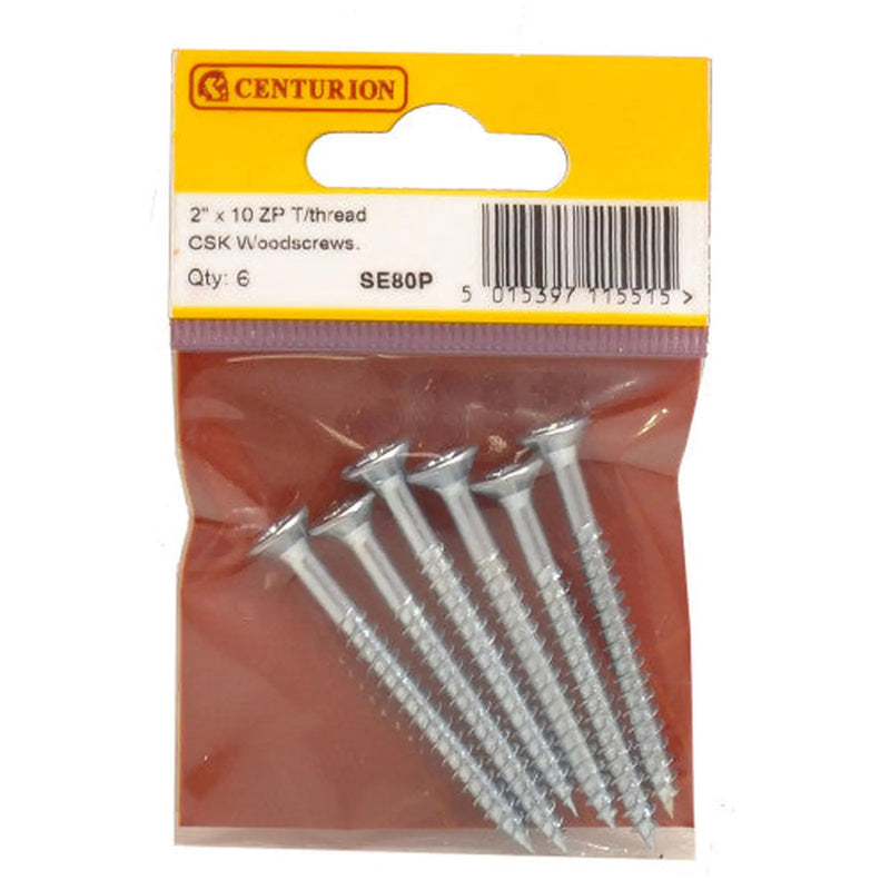 2" x 10 ZP Cross Recessed Hardened Twin Thread Woodscrews with - Pack of 5