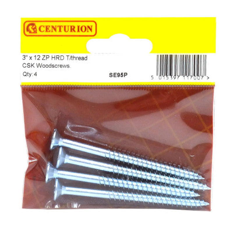 3" x 12 ZP Cross Recessed Hardened Twin Thread Woodscrews with - Pack of 5