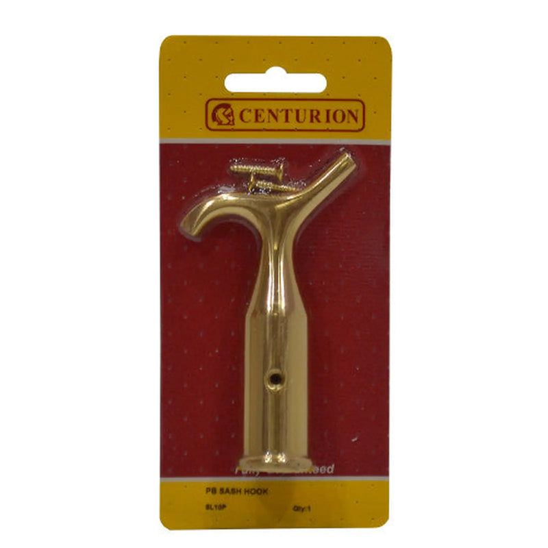Solid Brass Sash Pole Hook, Polished Brass, 125mm - Pack of 5