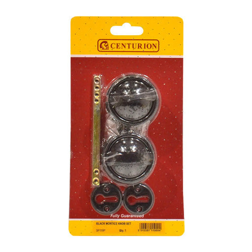 Plastic Rim Mortice Knob Set, Black, 45mm Dia. - Pack of 5