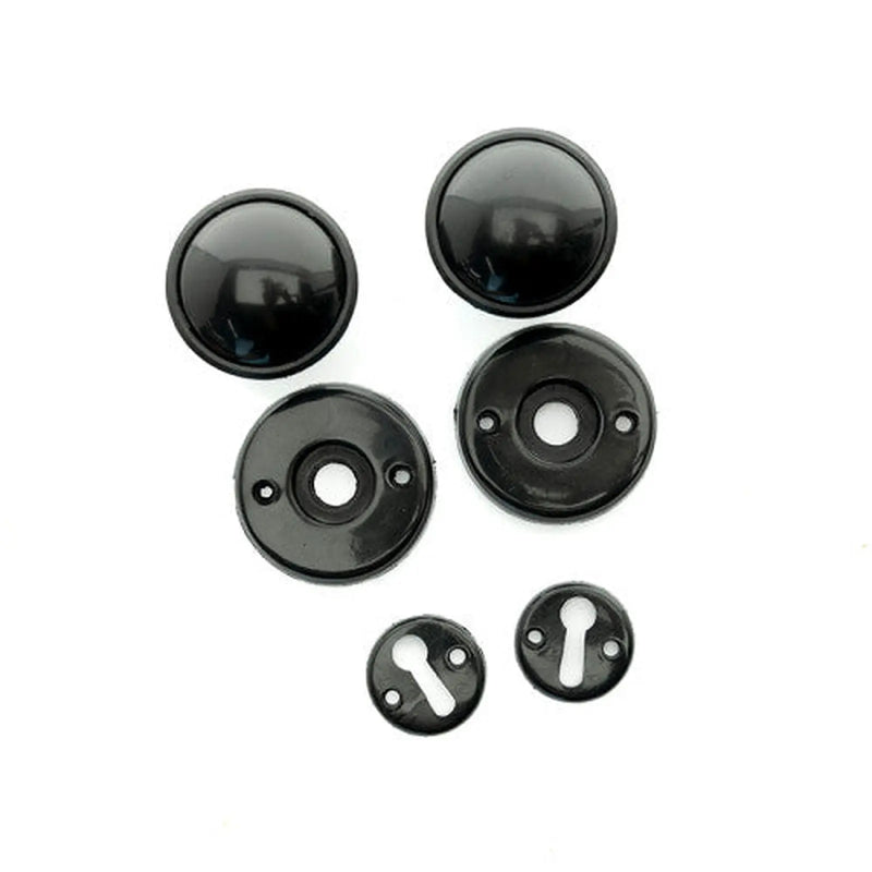 Plastic Rim Mortice Knob Set, Black, 45mm Dia. - Pack of 5