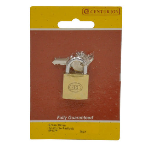 Brass  'Tri-Circle' Padlocks, 25mm - Pack of 5