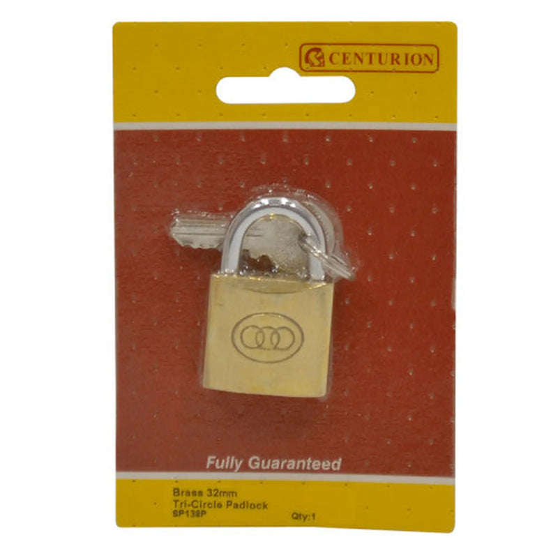 Brass  'Tri-Circle' Padlocks, 32mm - Pack of 5