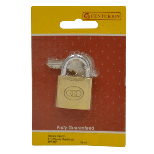 Brass  'Tri-Circle' Padlocks, 32mm - Pack of 5