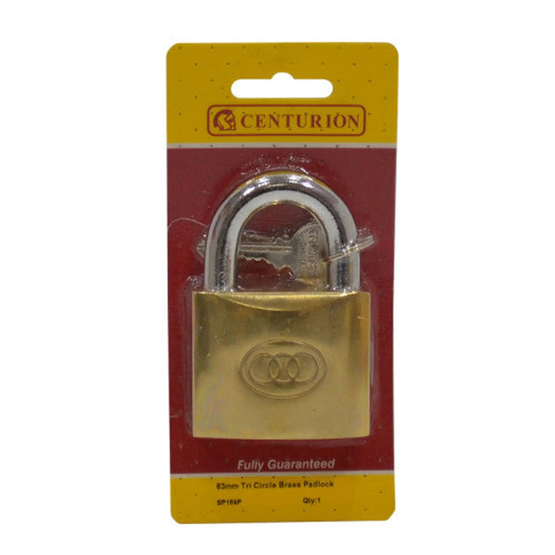 Brass  'Tri-Circle' Padlocks, 63mm - Pack of 5